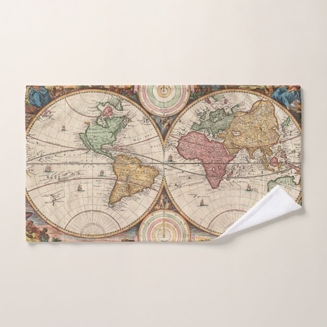Carte du monde antique en deux hémisphères (Serviette à main)