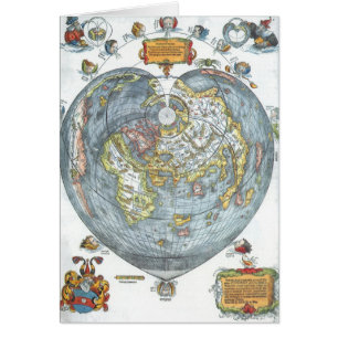 Carte du monde antique en forme de cœur vintage Pe