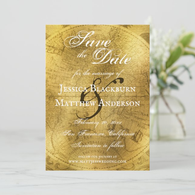 Carte du monde antique Faux Gold Foil personnalisa (Debout devant)