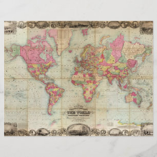 Carte du monde antique par John Colton, vers 1854
