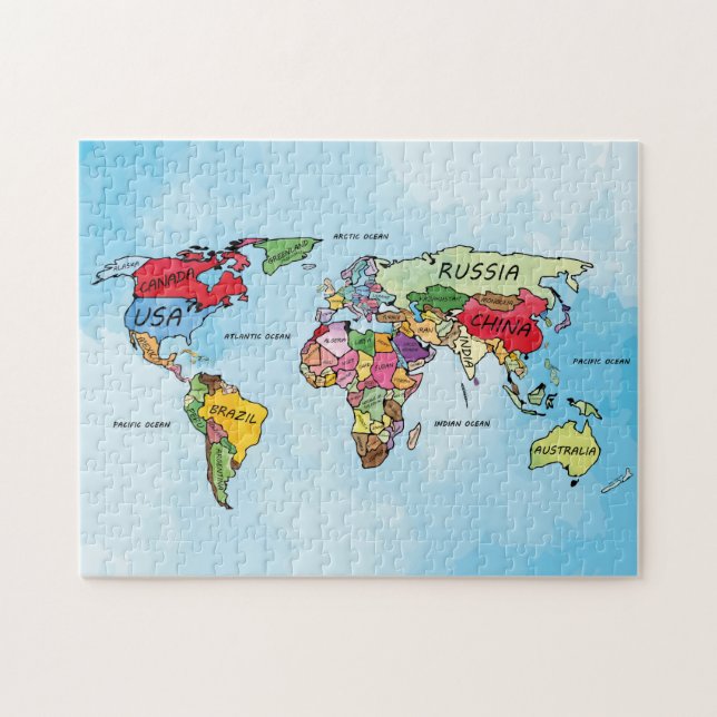 Carte du monde aquarelle illustration puzzle puzzl (Horizontal)