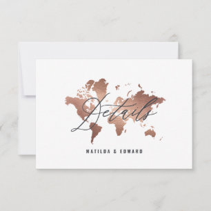 Carte du monde aquarelle rose gold détails de mari