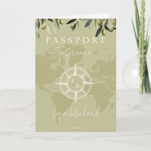 Carte du monde au sage Grèce Mariage Passeport Cod (Devant)