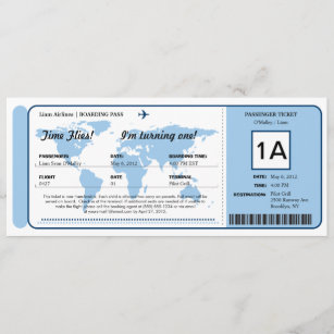 Cartes INVITATION ANNIVERSAIRE embarquement passeport billet d'avion vert invitation