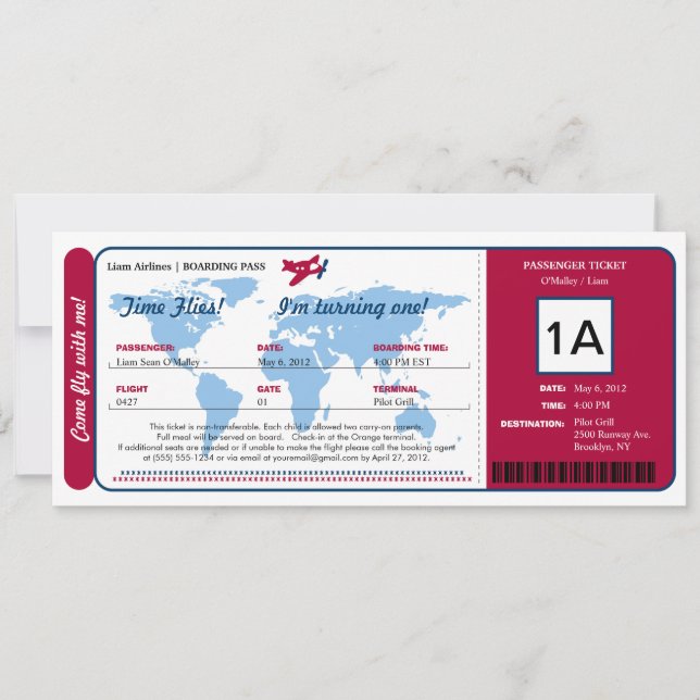 Carte du monde Billet d'entrée d'embarquement (Devant)