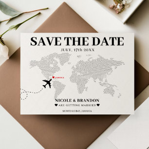 Carte du monde blanc et noir Destination Mariage