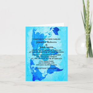 Carte du monde Bleu Abstrait brillant Mariage colo
