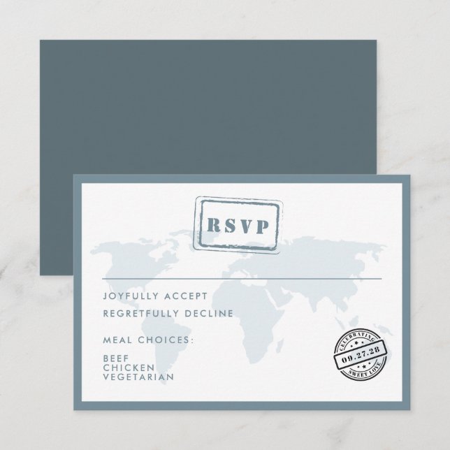 Carte du monde bleu Destination Date de mariage Ti (Devant / Derrière)
