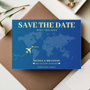 Carte du monde bleu et jaune Destination Mariage