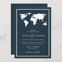Carte du monde bleu foncé | Élégant Mariage de thè