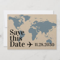 Carte du monde bleue et cœur d'avion Destination G