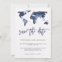 Carte du monde Blue Watercolor | Mariage Enregistr
