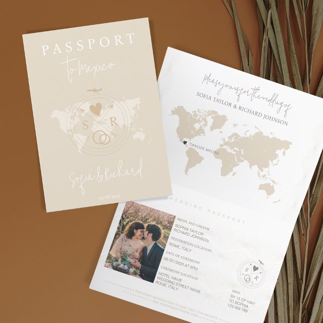 Carte du monde Boho Mariage Passport Blush (Créateur téléchargé)
