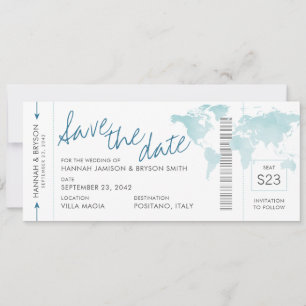 Carte du monde Carte Turquoise Blue Boarding Pass