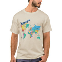 Carte du monde colorée et T-shirt de voyage vintag