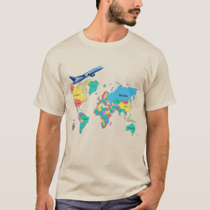 Carte du monde colorée et T-shirt de voyage vintag
