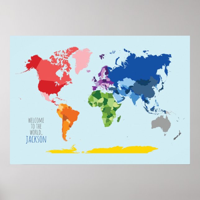 Carte du monde colorée personnalisée Poster (Devant)