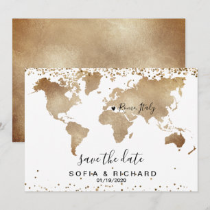 Carte du monde de destination de mariage en or ave