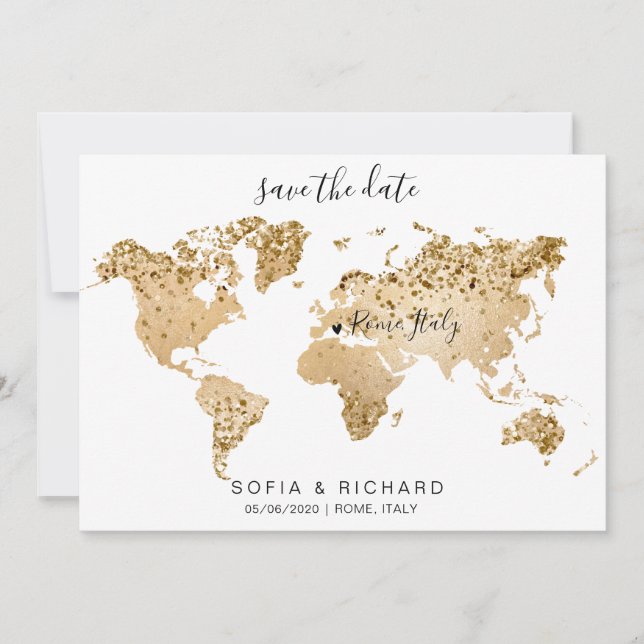Carte du monde de destination de mariage en or ave (Devant)