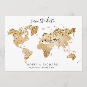Carte du monde de destination de mariage en or ave