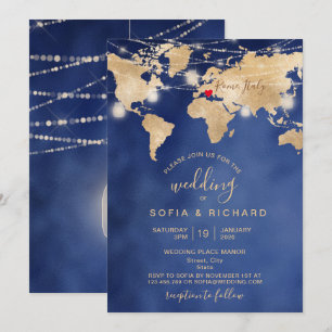 Carte du monde de destination de mariage Jar et cœ