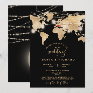 Carte du monde de destination de mariage Jar et cœ