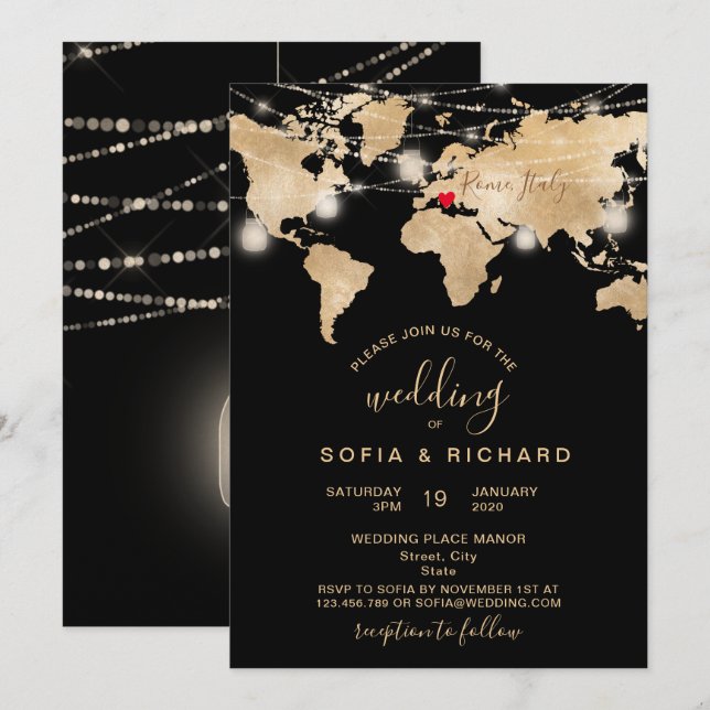 Carte du monde de destination de mariage Jarre lég (Devant / Derrière)