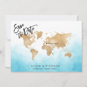 Carte du monde de destination de mariage or cœur m