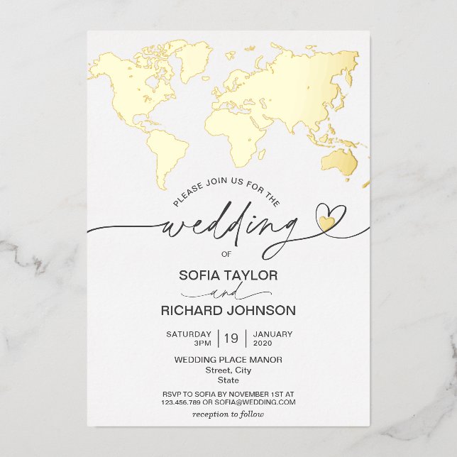 Carte du monde de destination de mariage Typograph (Recto)
