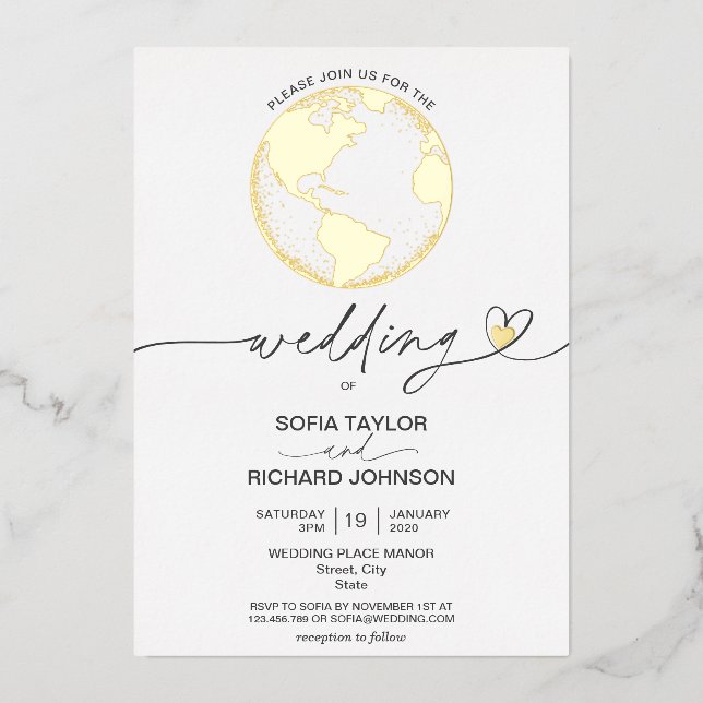 Carte du monde de destination de mariage Typograph (Recto)