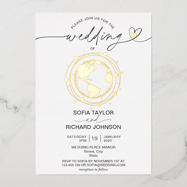 Carte du monde de destination de mariage Typograph (Recto)