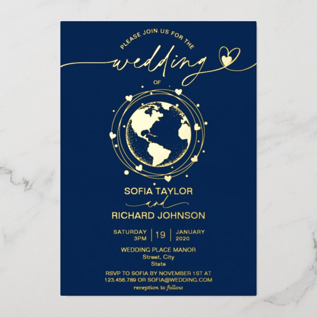 Carte du monde de destination de mariage typograph (Recto)