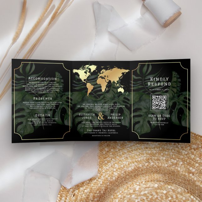 Carte du monde de destination tropicale en or noir (Créateur téléchargé)