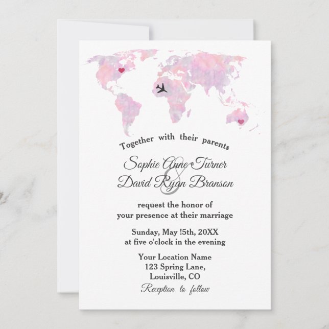 Carte du monde de l'aquarelle de mariage de destin (Devant)