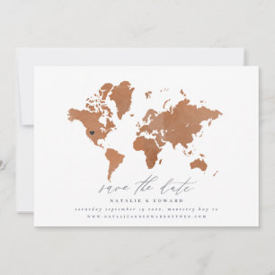 Carte du monde de l'aquarelle rouille mariage