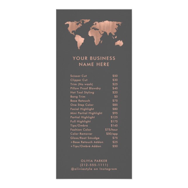 Carte du monde de l'or Rose Faux | Menu Service Li (Devant)