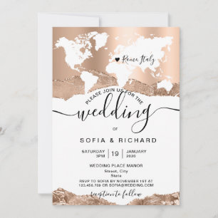 Carte du monde de mariage de destination Rose Gold