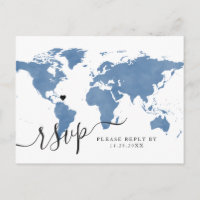 Carte du monde de voyage Blue Heart Carte postale