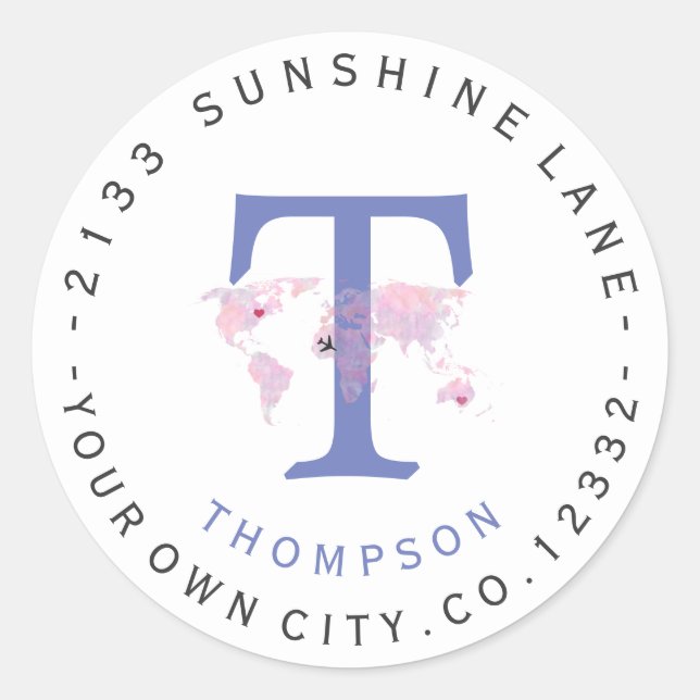 Carte du monde de voyage Monogramme Étiquette de a (Devant)