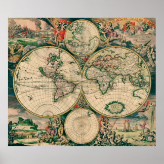 Carte du monde du 17ème siècle - Poster