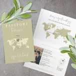 Carte du monde du passeport Mariage Boho<br><div class="desc">Boho Sage moderne et simple Green World Map Invitation Mariage Destination,  comme passeport</div>