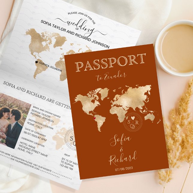 Carte du monde du passeport Mariage Boho Terracott (Créateur téléchargé)