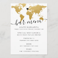 Carte du monde élégante en or avec carte de menu e