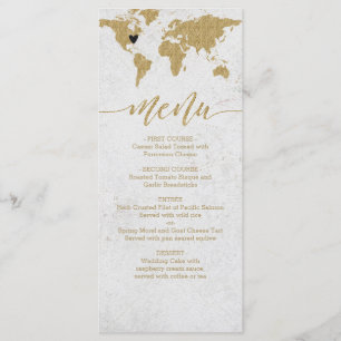 Carte du monde en feuille d'or Menu de mariage de