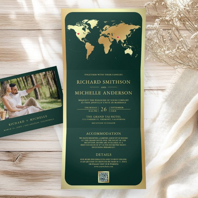 Carte du monde en or vert émeraude Code QR Photo d (Créateur téléchargé)