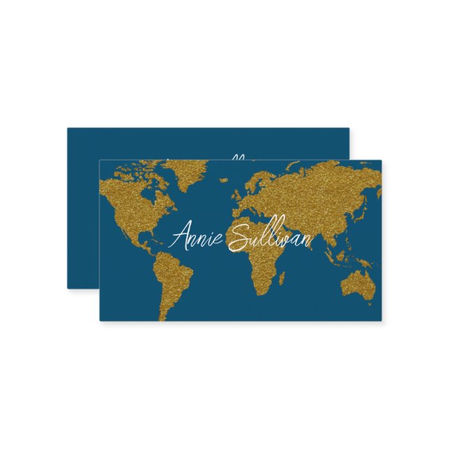 Carte du monde Faux Gold Agent de voyage Tourisme (Devant/Arrière en situation)