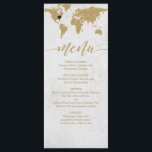 Carte du monde Gold Foil Menu de mariage de destin<br><div class="desc">Gold Foil World Map Destination Menus de mariage avec MOVEABLE HEART LOCATION Cliquez sur la personnaliser pour positionner votre coeur ~ Consultez ma boutique pour voir la collection de mariages complète avec ce design!</div>