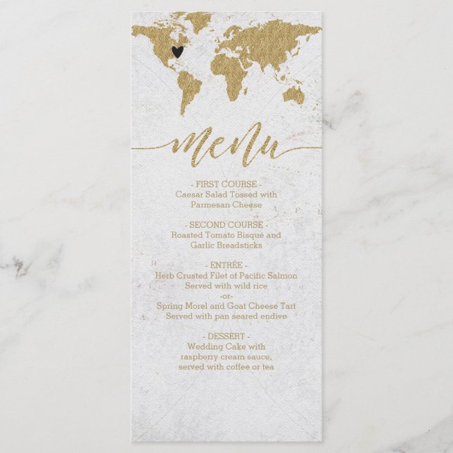 Carte du monde Gold Foil Menu de mariage de destin (Devant)