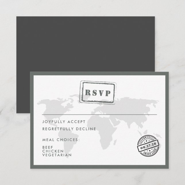 Carte du monde gris Destination Date de mariage Ti (Devant / Derrière)