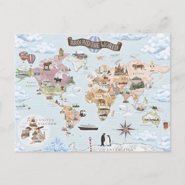 Carte du Monde Illustrée Vintage (Devant)